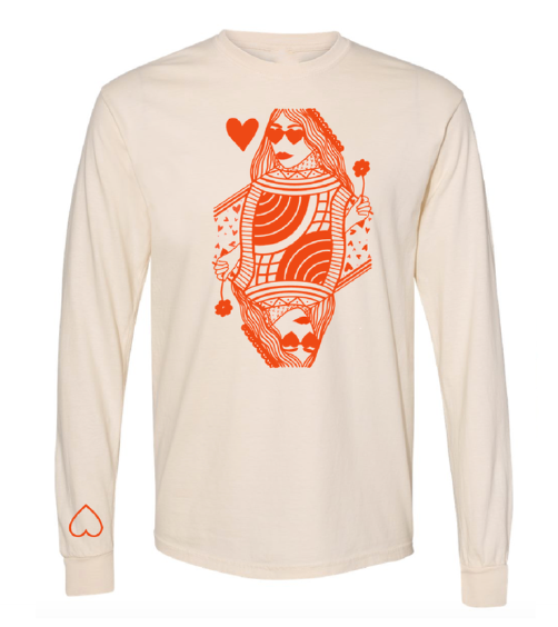 QUEEN OF HEARTS CREAM AND RED LONG SLEEVE TSHIRT