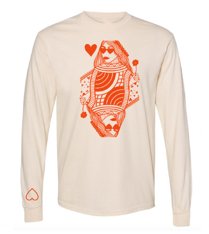 QUEEN OF HEARTS CREAM AND RED LONG SLEEVE TSHIRT